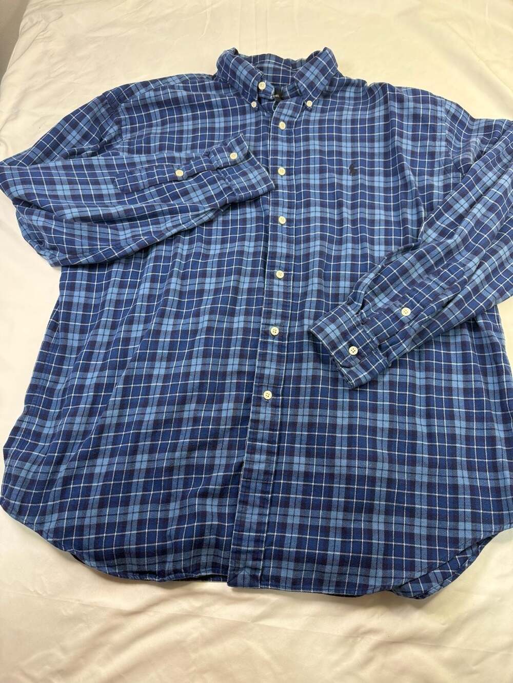 Ralph Lauren Blake Men Blue Plaid 100% Cotton Long Sleeve Button Up Shirt Large